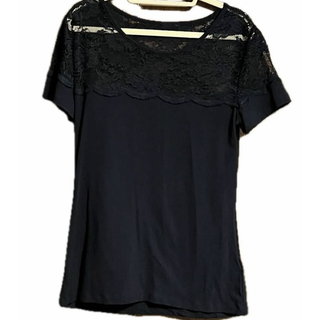 エイチアンドエム(H&M)のカットソー Tシャツ ブラック 黒 半袖 トップス 半袖Tシャツ　レース(カットソー(半袖/袖なし))