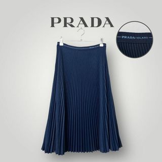 プラダ(PRADA)の[美品] PRADA /プリーツスカート ネイビー 40 ウエストゴム ロゴ入り(その他)