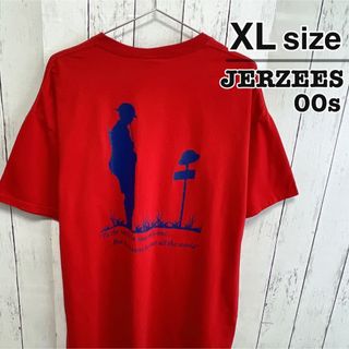 ジャージーズ(JERZEES)のJERZEES　00s　Tシャツ　XL　レッド　赤　プリント　オーバーサイズ(Tシャツ/カットソー(半袖/袖なし))