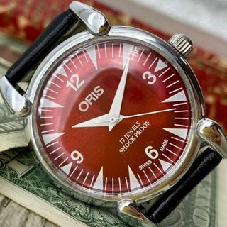 オリス(ORIS)の【レトロ可愛い】オリス メンズ腕時計 レッド シルバー 手巻き ヴィンテージ(腕時計(アナログ))