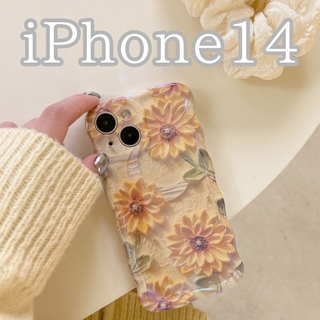 変形フレーム ブルーレイ ひまわり 花柄 フラワー iPhone14 ケース(iPhoneケース)