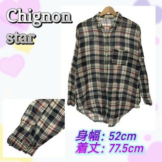 シニヨンスター(CHIGNONSTAR)のシニヨンスター シャツ トップス 長袖 カジュアル おしゃれ ブラック チェック(Tシャツ(長袖/七分))