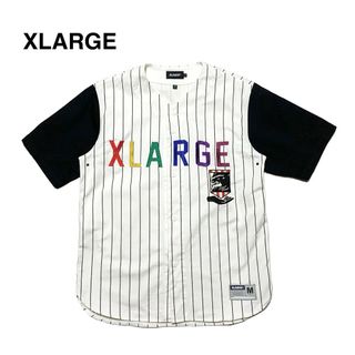 エクストララージ(XLARGE)の☆美品 エクストララージ 袖切替 ロゴ ストライプ ベースボール シャツ M(シャツ)