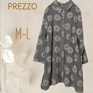 a1131【PREZZO】春夏オーバーシャツ花柄グレー大人可愛いマーガレットML(シャツ/ブラウス(長袖/七分))