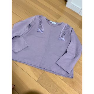 シンプル渋めピンクフリルリボンがオシャレで可愛い合わせやすいトップス140(Tシャツ/カットソー)