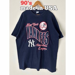 メジャーリーグベースボール(MLB)の90's 古着　NY YANKEES ヤンキース　Tシャツ　USA製　ネイビー(Tシャツ/カットソー(半袖/袖なし))