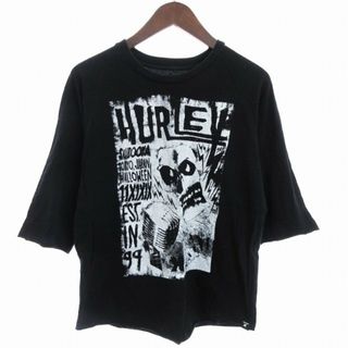 ハーレー(Hurley)のハーレー Tシャツ カットソー ラグランスリーブ 七分袖 ロゴプリント 黒 S(Tシャツ/カットソー(七分/長袖))