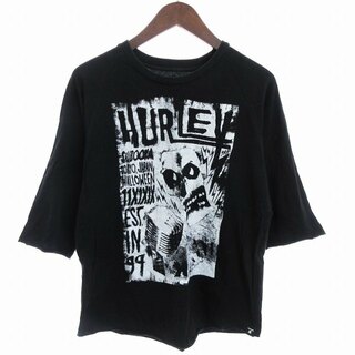 Hurley - ハーレー Tシャツ カットソー ラグランスリーブ 七分袖 ロゴプリント 黒 S