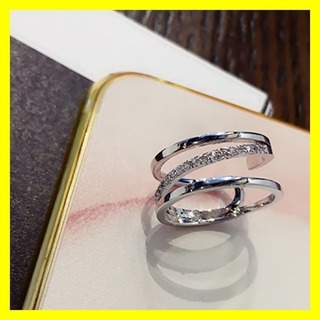 指輪 ジルコニア 3連 リング フリーサイズ 銀 シルバー 人気 韓国 新作(リング(指輪))
