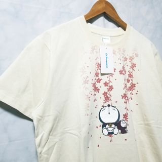 ドラエモン(ドラえもん)の新品　ドラえもん  和風　サクラ　Tシャツ　半袖　クリーム色　レディース　3L(Tシャツ(半袖/袖なし))