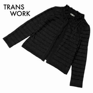 トランスワーク(TRANS WORK)のトランスワーク フリル衿つき カーディガン 黒 38 M 三陽商会 薄手 ニット(カーディガン)