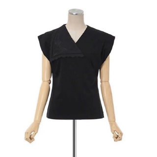 マメ(mame)のMame Cotton Jersey Asymmetrical Top 黒(Tシャツ(半袖/袖なし))