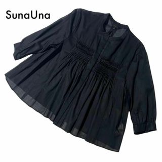 SunaUna - 美品 スーナウーナ プルオーバーブラウス シャツ 透け感 トップス 黒 38 M