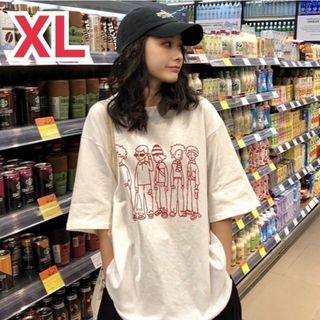 【即日発送】プリント Tシャツ XL ホワイト 半袖 トップス ファッション(Tシャツ(半袖/袖なし))