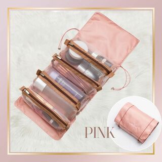 トラベルポーチ　化粧ポーチ　ピンク　韓国　大容量　旅行　収納バック　メッシュ(旅行用品)