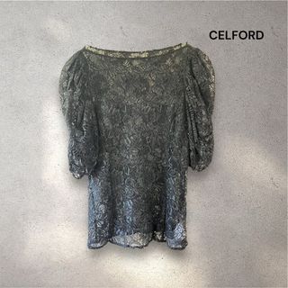 CELFORD - セルフォード フラワーレースブラウス 半袖 プルオーバー 36 S 黒 ブラック