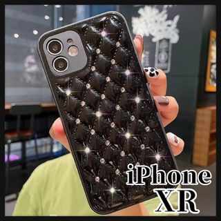 iPhoneケース iPhoneXR ラインストーン シンプル 高級感 ブラック(iPhoneケース)