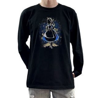 新品 不思議の国のアリス 夜空 ナイト スター 星 シルエット 児童文学 ロンT(Tシャツ/カットソー(七分/長袖))