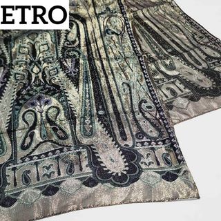 エトロ(ETRO)の美品 ★ETRO★ ストール ペイズリー柄 シルク混 ブラック ゴールド(ストール/パシュミナ)