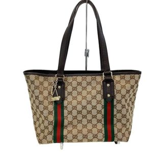 グッチ(Gucci)のグッチ（GUCCI）シェリーライン トートバッグ1373696 467891 ブラウン GGキャンバス×レザー  チャーム付き 角破れあり 【中古】KB-8332(トートバッグ)