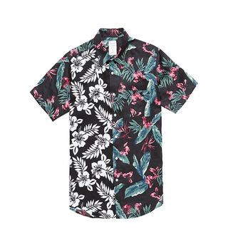 ミスタージェントルマン(MISTERGENTLEMAN)のHAWAIIAN FLOWER MIX SHIRT アロハブラックホワイトシャツ(シャツ)