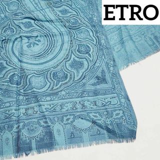 エトロ(ETRO)の★ETRO★ ストール ペイズリー柄 ウール シルク ペールブルー(ストール/パシュミナ)