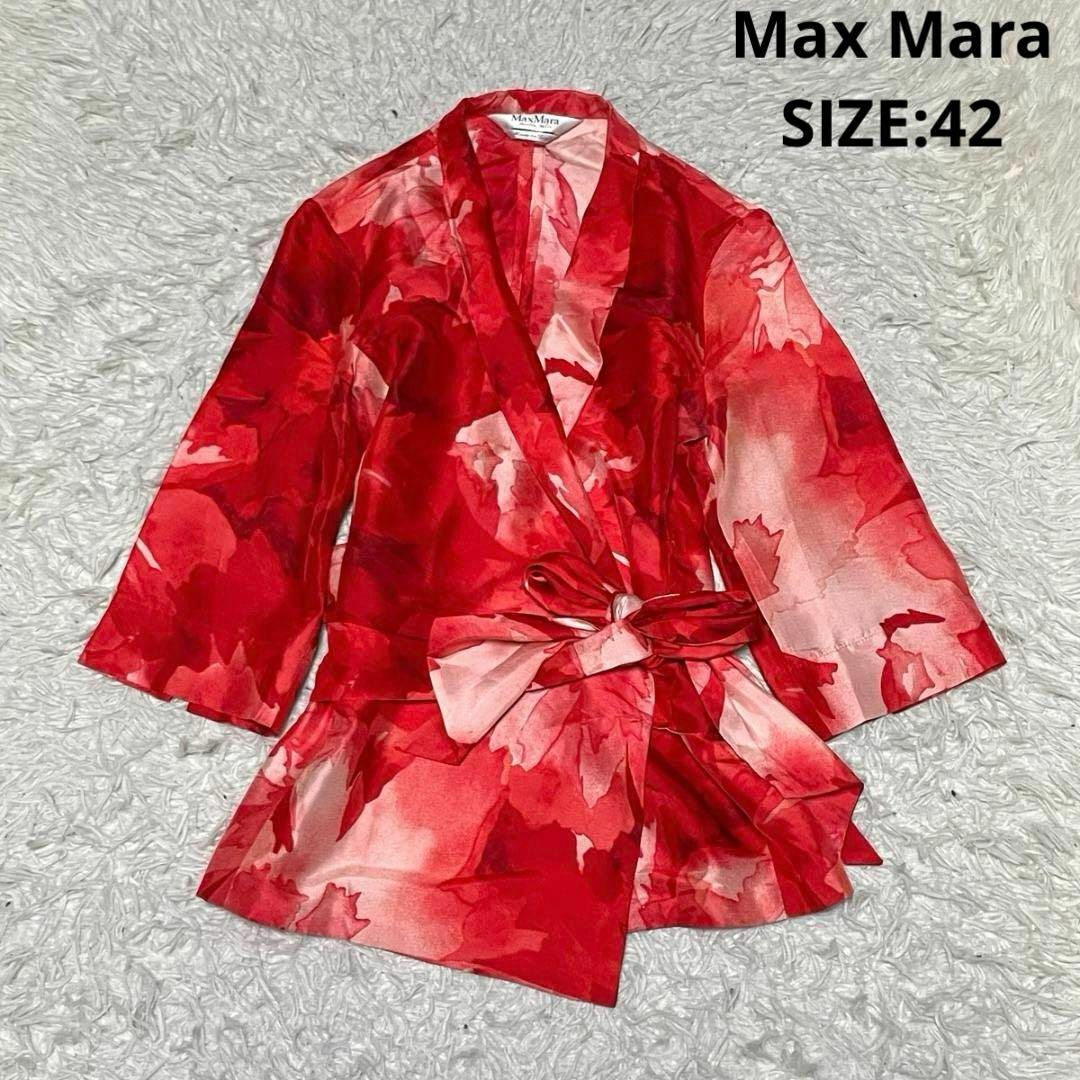 Max Mara(マックスマーラ)のMax Mara ショールカラー カシュクール シルクシャツジャケット 花柄 レディースのジャケット/アウター(テーラードジャケット)の商品写真