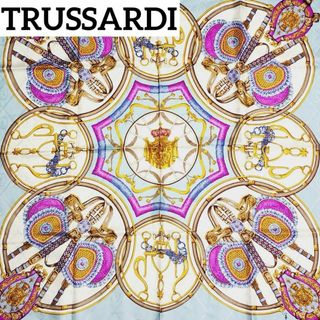 トラサルディ(Trussardi)の★TRUSSARDI★ スカーフ 大判 エンブレム ベルト シルク スカイブルー(バンダナ/スカーフ)