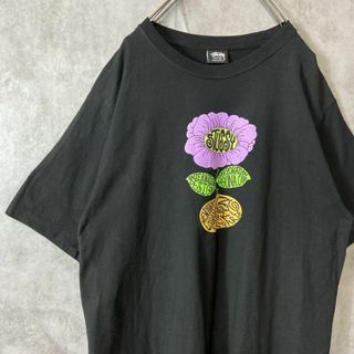 ステューシー(STUSSY)の【メキシコ製、フラワーデザイン◎】stussy古着Tシャツ花柄パックマン黒M(Tシャツ/カットソー(半袖/袖なし))