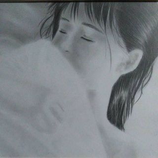 【匿名配送】鉛筆画　「少女の寝顔」  A4サイズ額つき(絵画/タペストリー)