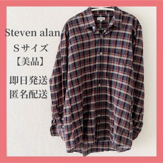 スティーブンアラン(steven alan)のスティーブンアラン チェックシャツ Tシャツ ジャケット  ネイビー S 古着(シャツ/ブラウス(長袖/七分))