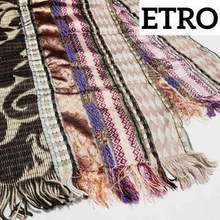 エトロ(ETRO)の美品 ★ETRO★ ストール エスニック柄 ウール混 グレー マルチカラー(ストール/パシュミナ)