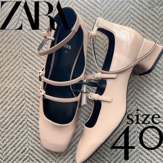 ZARA - 値下中！新品未使用！ZARA ザラ ブロックヒールシューズ エナメル パンプス