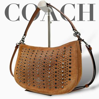 コーチ(COACH)の【美品】COACH 2way ショルダー バッグ スエード スタッズ P084(ハンドバッグ)