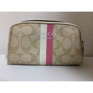 COACH - COACH(コーチ) ポーチ ヘリテージ ベージュ×白×ピンク 