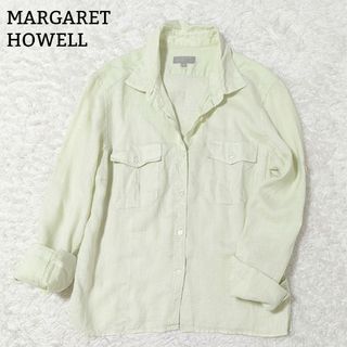 MARGARET HOWELL - マーガレットハウエル リネンシャツ ドット柄 長袖 Ｍ 黄緑 洗える 日本製