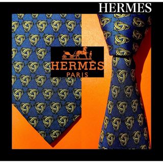 エルメス(Hermes)の【貴賓三つ爪総柄】240エルメス　ネクタイ　HERMES フランス製  ネイビー(ネクタイ)