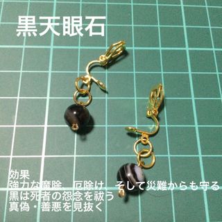 2/2【新品】匿名送料無料　悪霊退散　8㎜　イヤリング　黒天眼石　辰(イヤリング)