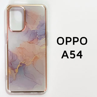 OPPO A54 5G 白 紫 フレームマーブル カバー オッポ(Androidケース)