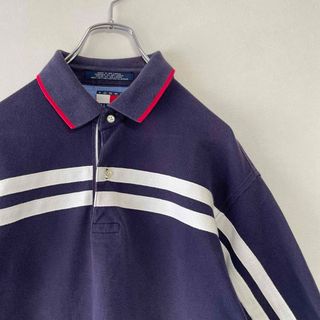 トミーヒルフィガー(TOMMY HILFIGER)の90年代 TOMMY HILFIGER ポロシャツ ライン ボーダー ネイビー(ポロシャツ)