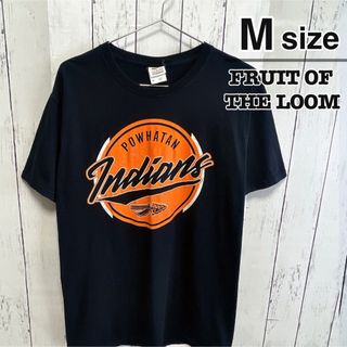 フルーツオブザルーム(FRUIT OF THE LOOM)のフルーツオブザルーム　Tシャツ　M　ブラック　オレンジ　インディアン　USA古着(Tシャツ/カットソー(半袖/袖なし))