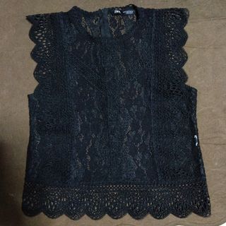 ザラ(ZARA)のZARA　レーストップス　S　ブラック(シャツ/ブラウス(半袖/袖なし))