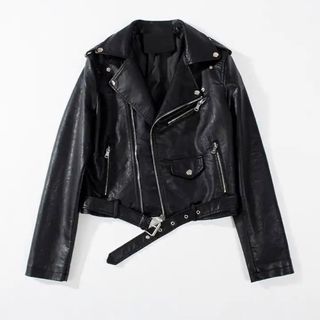 ザラ(ZARA)のZARA ライダースジャケット　バイカージャケット　レザー　黒　ショート丈　XS(ライダースジャケット)