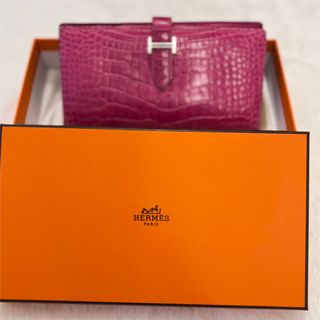 エルメス(Hermes)のエルメス べアンスフレ アリゲーター ピンク クロコダイル(長財布)