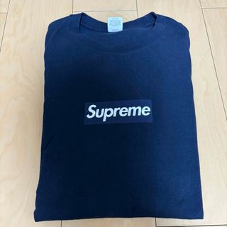 supreme box logo L/S tee ネイビー L