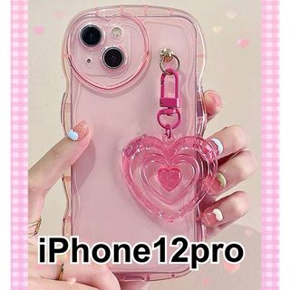 シーイン(SHEIN)のハート ピンクうねうね チャーム付き iPhone12pro ケース 韓国Y2K(iPhoneケース)