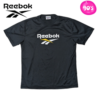 リーボック(Reebok)のy2k 90s Reebok ブラック イエローロゴ サッカー ゲームシャツ(Tシャツ/カットソー(半袖/袖なし))