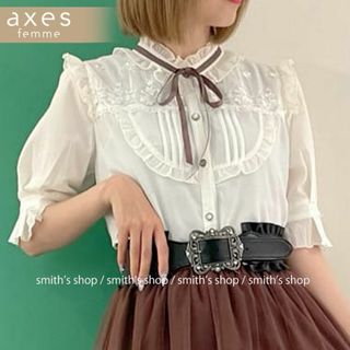 axes femme チュールレース使いブラウス