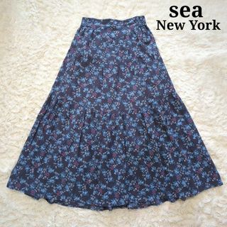 Sea New York - 極美品⭐︎シーニューヨーク　スカート　花柄　シアサッカー　紺色　定価4.4万円