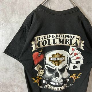 Harley Davidson - 【トランプ、スカル、8ボール】ハーレーダビッドソン古着バックプリントTシャツ黒